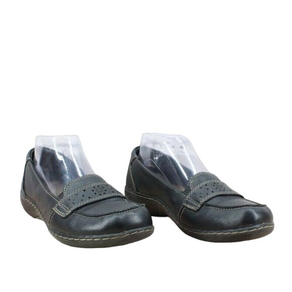 Clarks Black Leather Comfort Cushioned Slip On Loafer Shoes Size 7.5 M - Picture 3 of 9